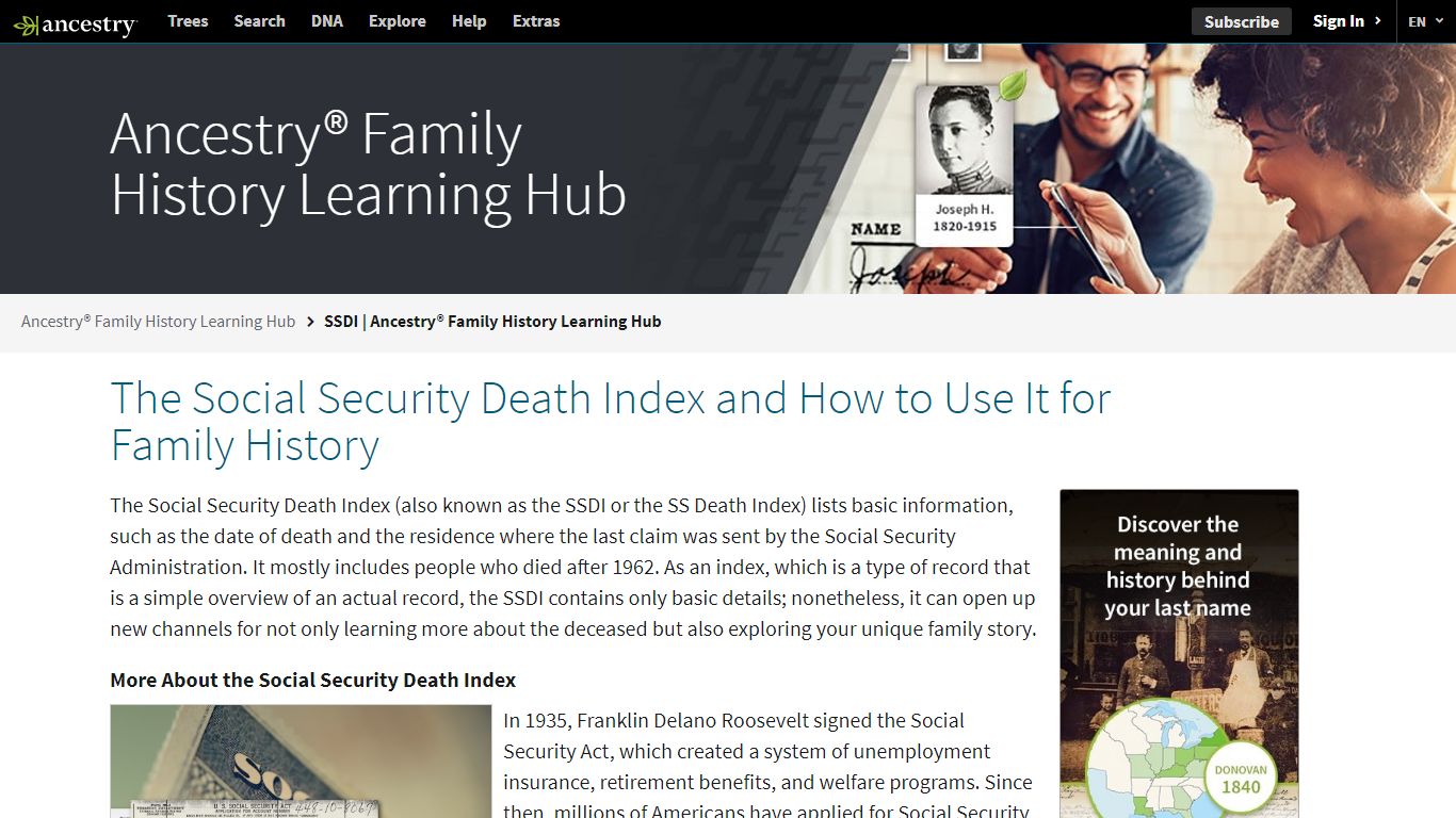 SSDI | Ancestry® Family History Learning Hub